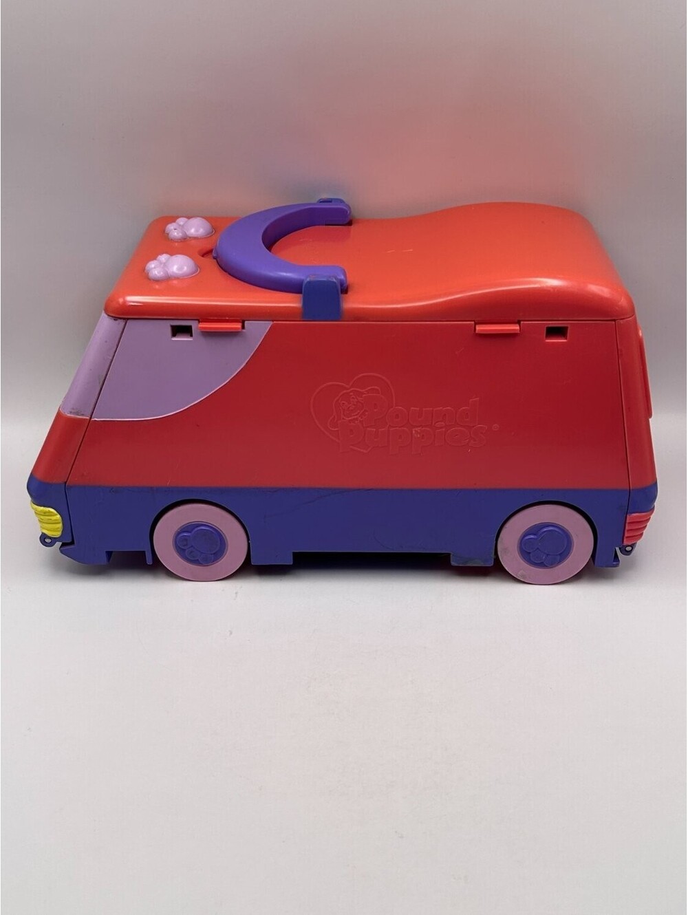 Vintage Pound Puppies Van Camper Carry Case Playset Vehicle Red Purple Toy